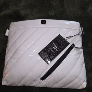 THINK ROYLN Glossy White Bag with Electric Blue Interior